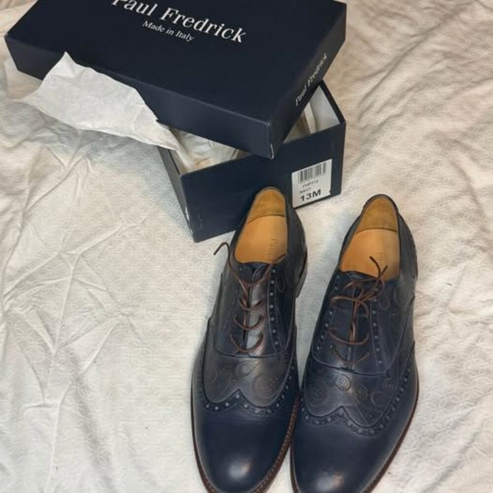 Paul Fredrick Navy Paisley Dress Shoes 13M